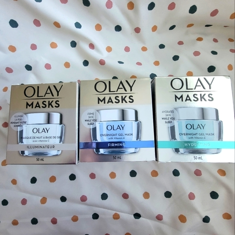 3 Olay Overnight Gel Face Masks Firming Hydrating Brightening w/ Vitamins